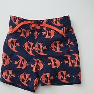 Janie and Jack Navy and Orange Fish Print Shorts